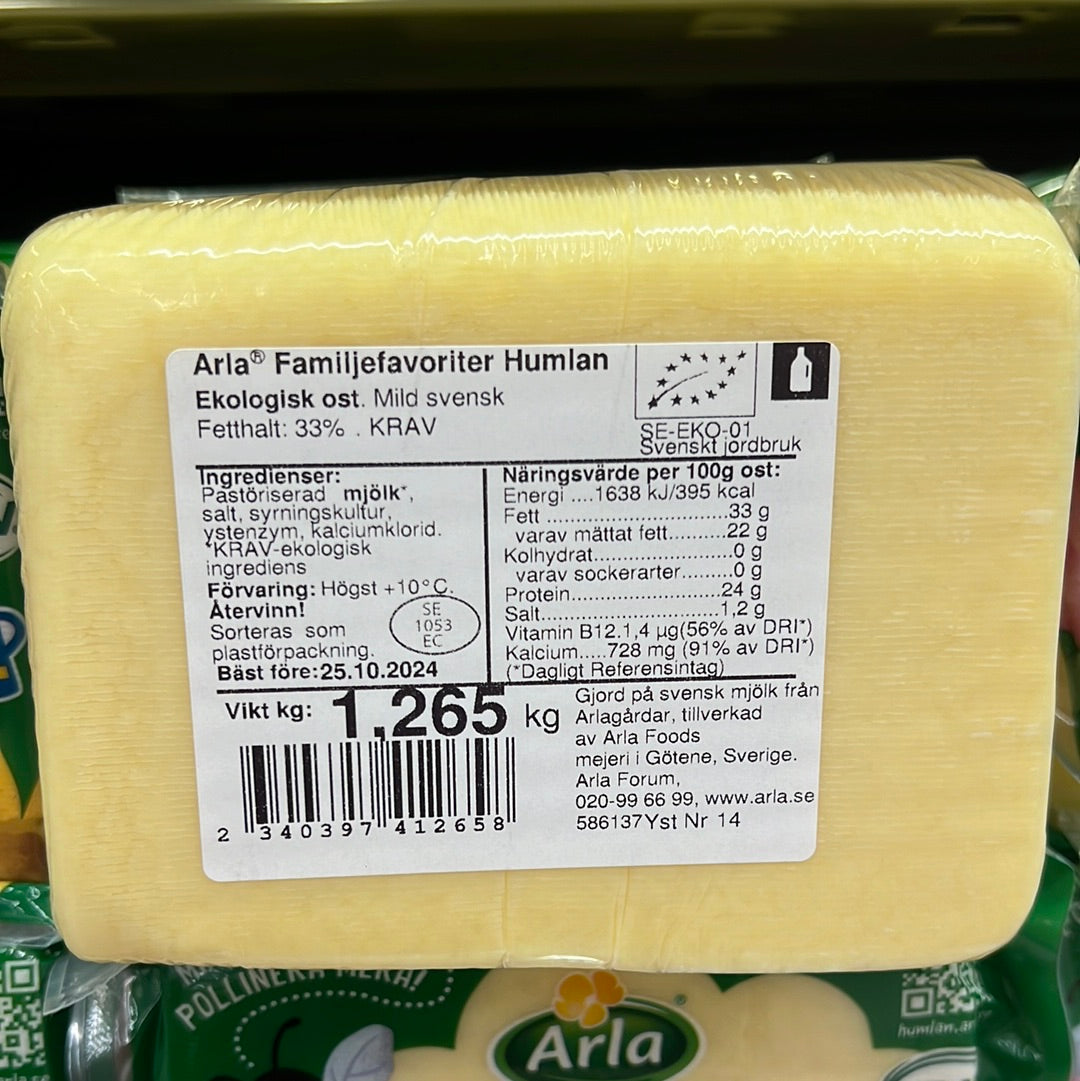 Arla Hops Cheese 33% Fats (ORGANIC) 1.2kg (More than 120slices) SWEDEN