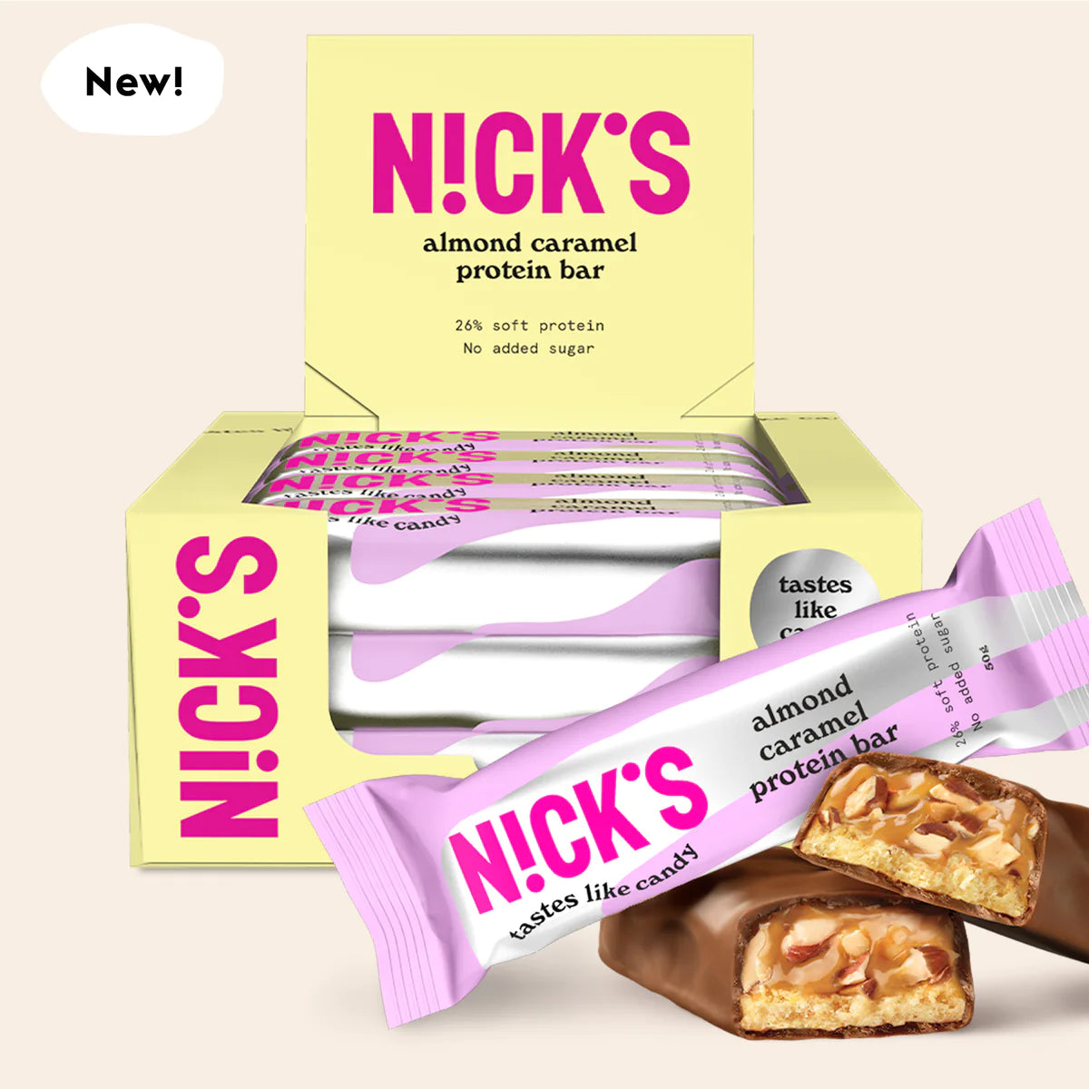 N!CK’S Protein Bar Almond Caramel (13g Protein, SUGAR FREE) 3x50g