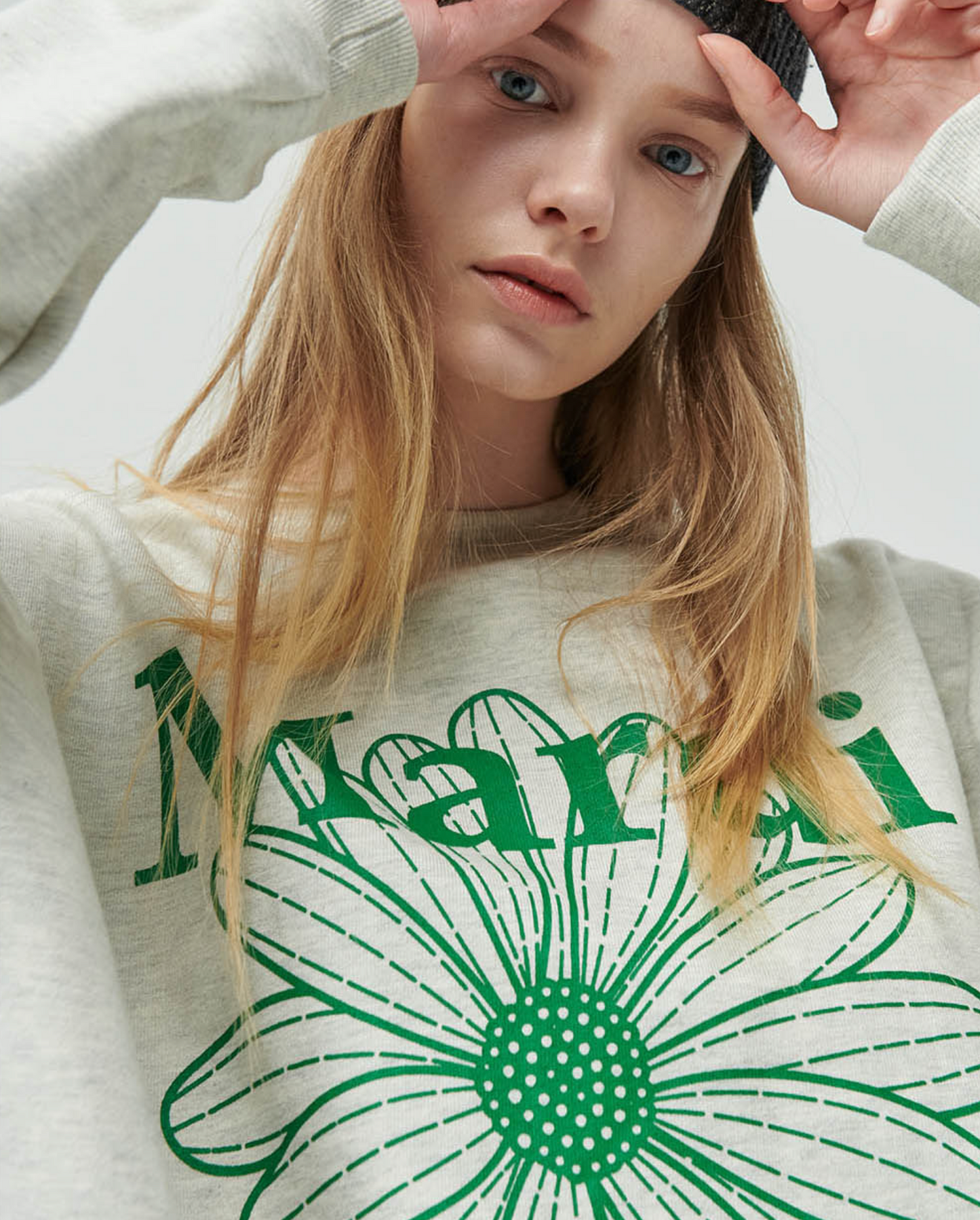 MARDI MERCREDI - SWEATSHIRT FLOWERMARDI - OATMEAL GREEN