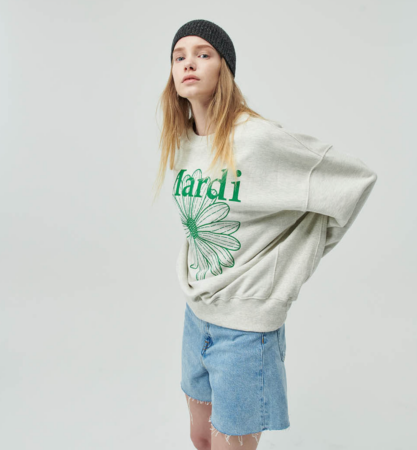 MARDI MERCREDI - SWEATSHIRT FLOWERMARDI - OATMEAL GREEN