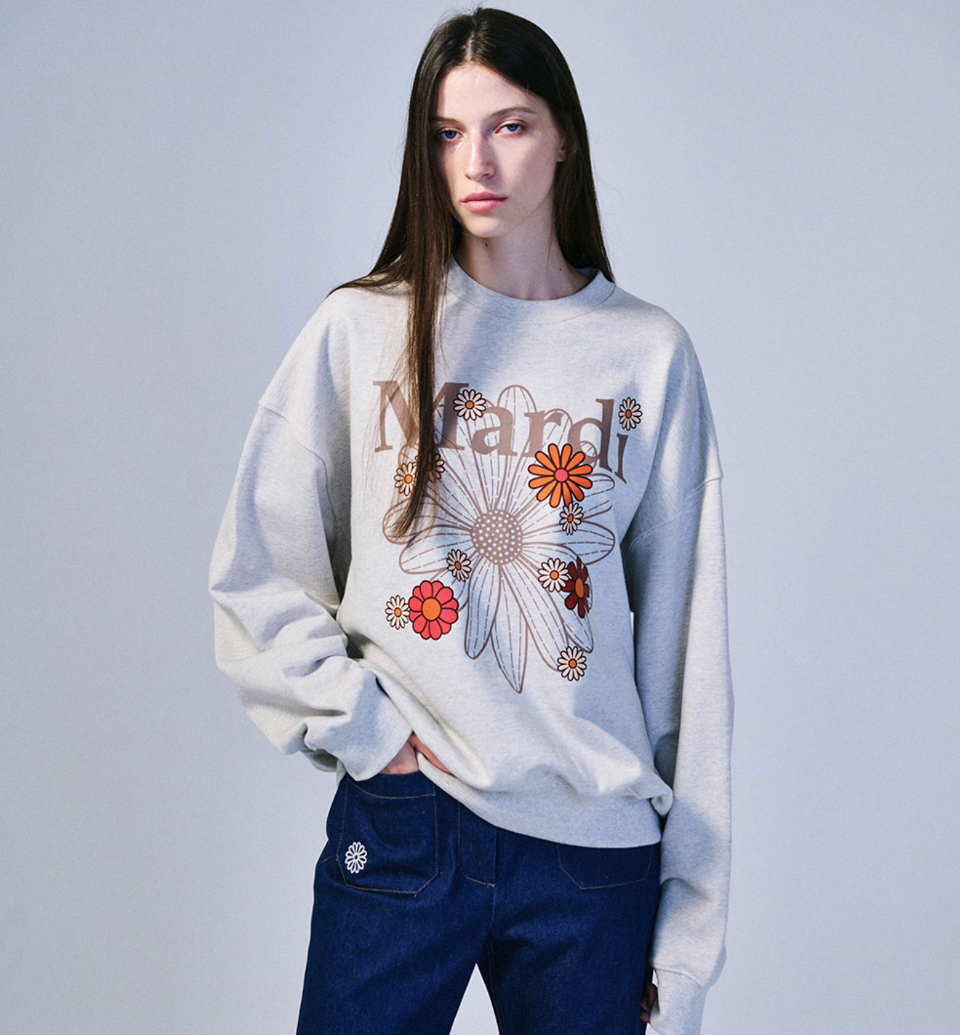 MARDI MERCREDI - SWEATSHIRT FLOWERMARDI BLOSSOM - OATMEAL TAUPE