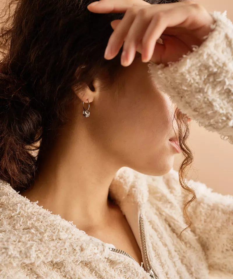 Gold Titanium Ear Ring Pendant Grey Diamond 14mm (New)