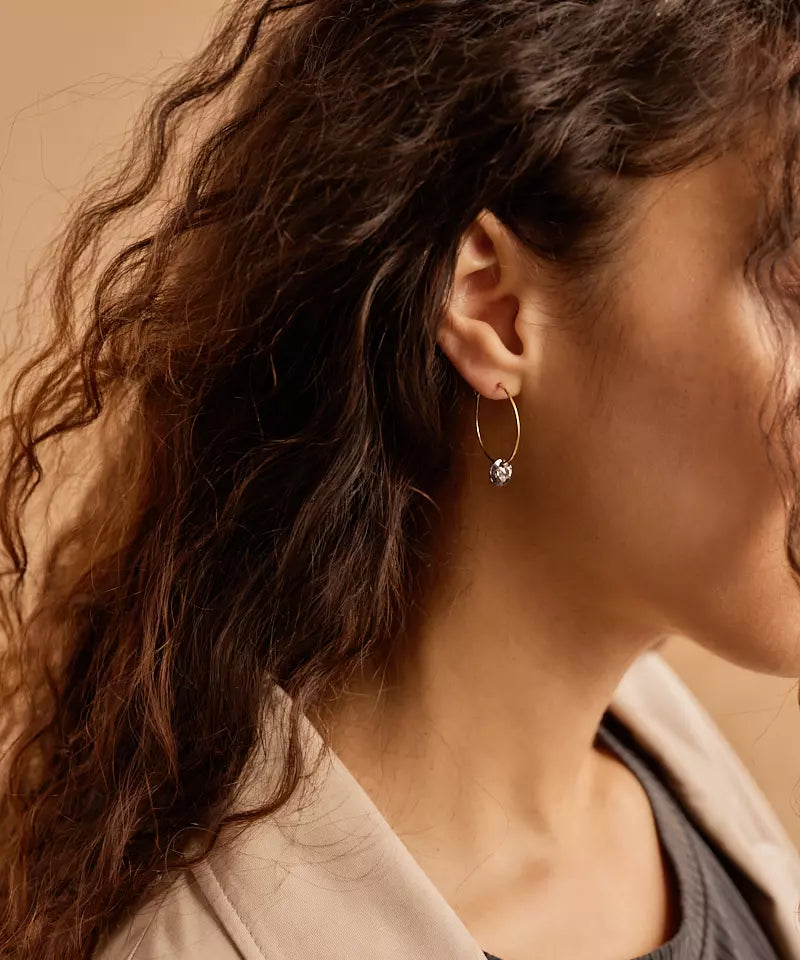 Gold Titanium Ear Ring Pendant Grey Diamond 25mm (New)