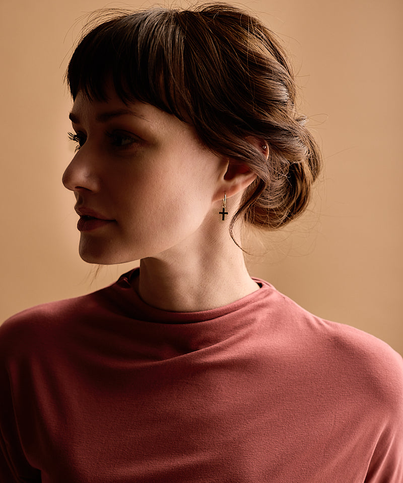 Gold Titanium Ear Ring Pendant Cross 14mm (New)