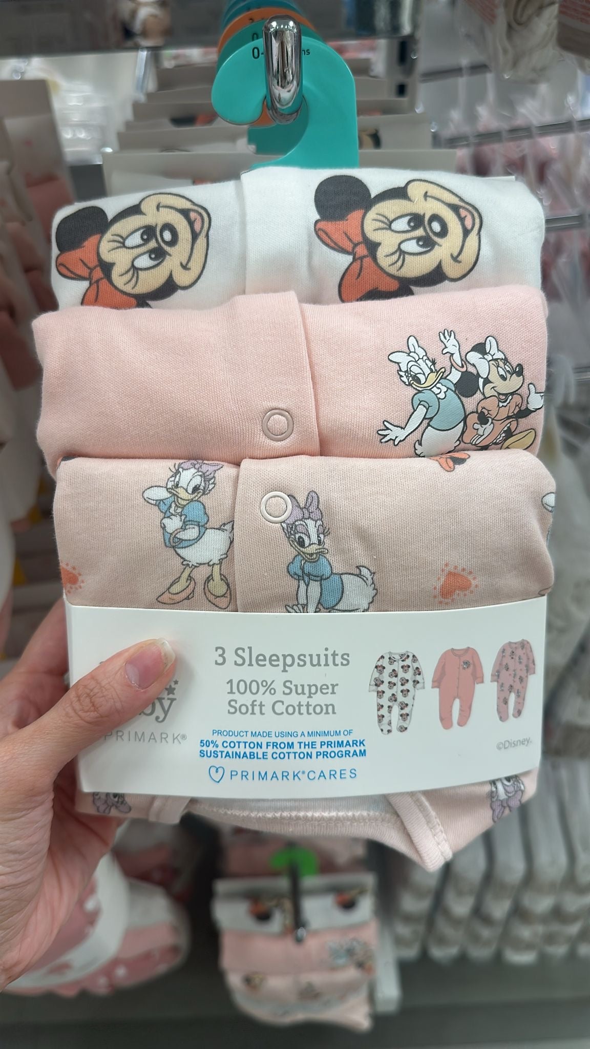 Disney Baby Sleepsuits Pink 3pcs 100% Cotton