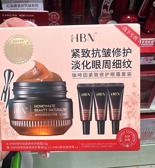 HBN Honeymate Caffeine Eye Cream (Reduce Fine Line, Wrinkles) 15g + 3x3g + Eye Roller