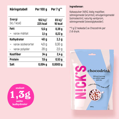 N!CK’S Chocodrink (Low Calories/No added sugar) 250g