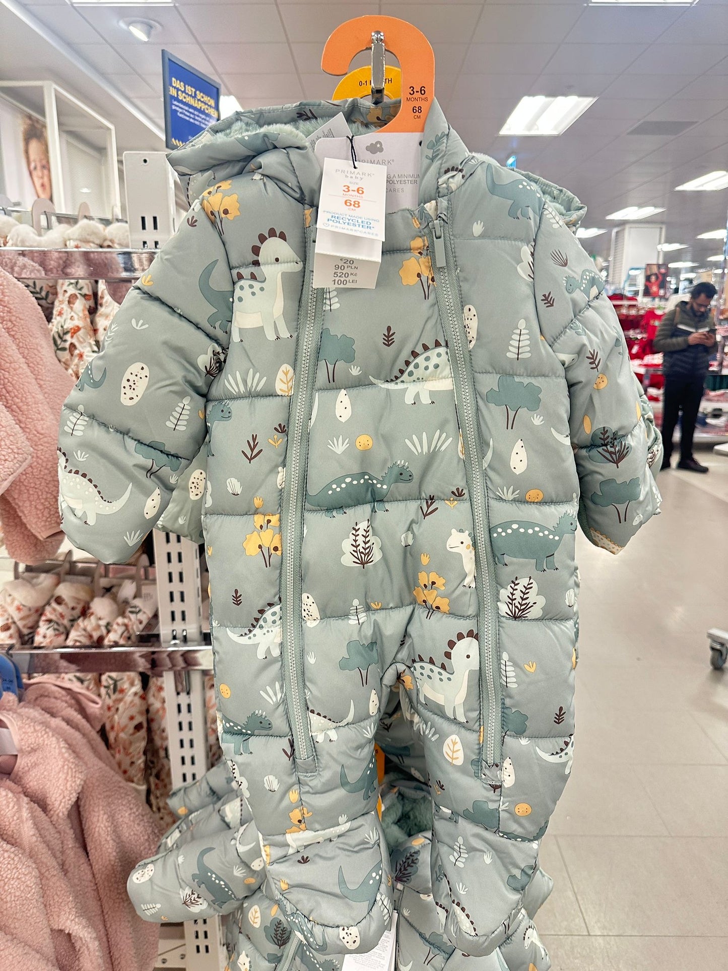 Dino Green Baby Overall Winter Down