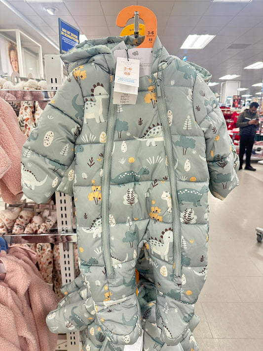 Dino Green Baby Overall Winter Down
