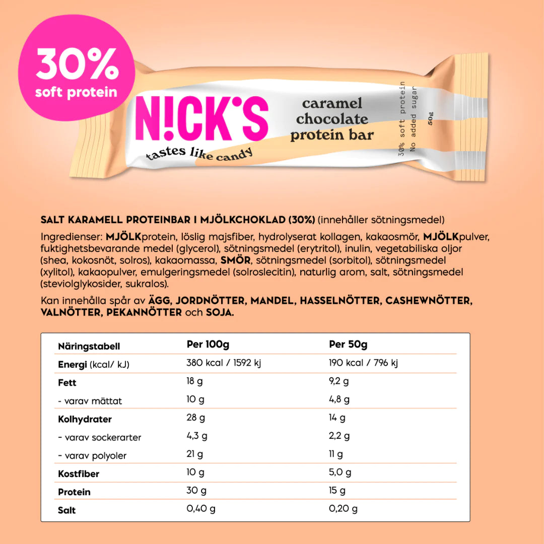 N!CK’S Protein Bar Caramel Chocolate (15g Protein, SUGAR FREE) 3x50g