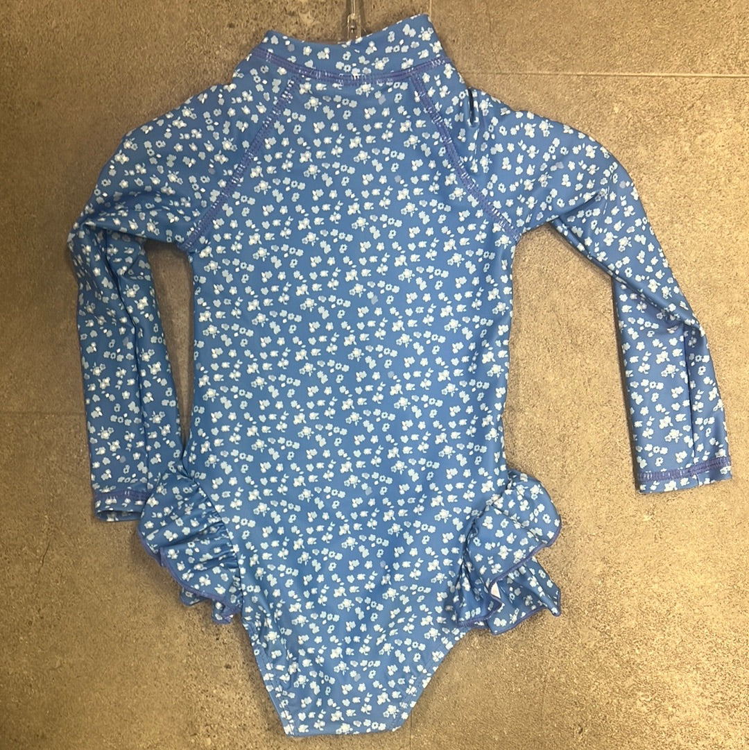 SwimWear Blue Flowers Body Suit 100% Polyester