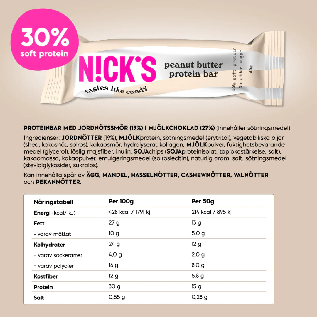 N!CK’S Protein Bar Peanut Butter (15g Protein, SUGAR FREE) 3x50g