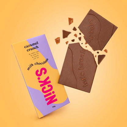 N!CK’S Chocolate & Caramel Crunch Chocolates Block 75g (SUGAR FREE,VEGAN)