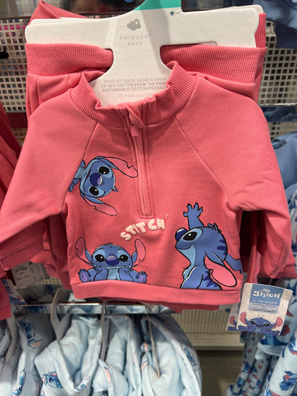 Disney Stitch Sweater w/ Pants Baby Set Pink