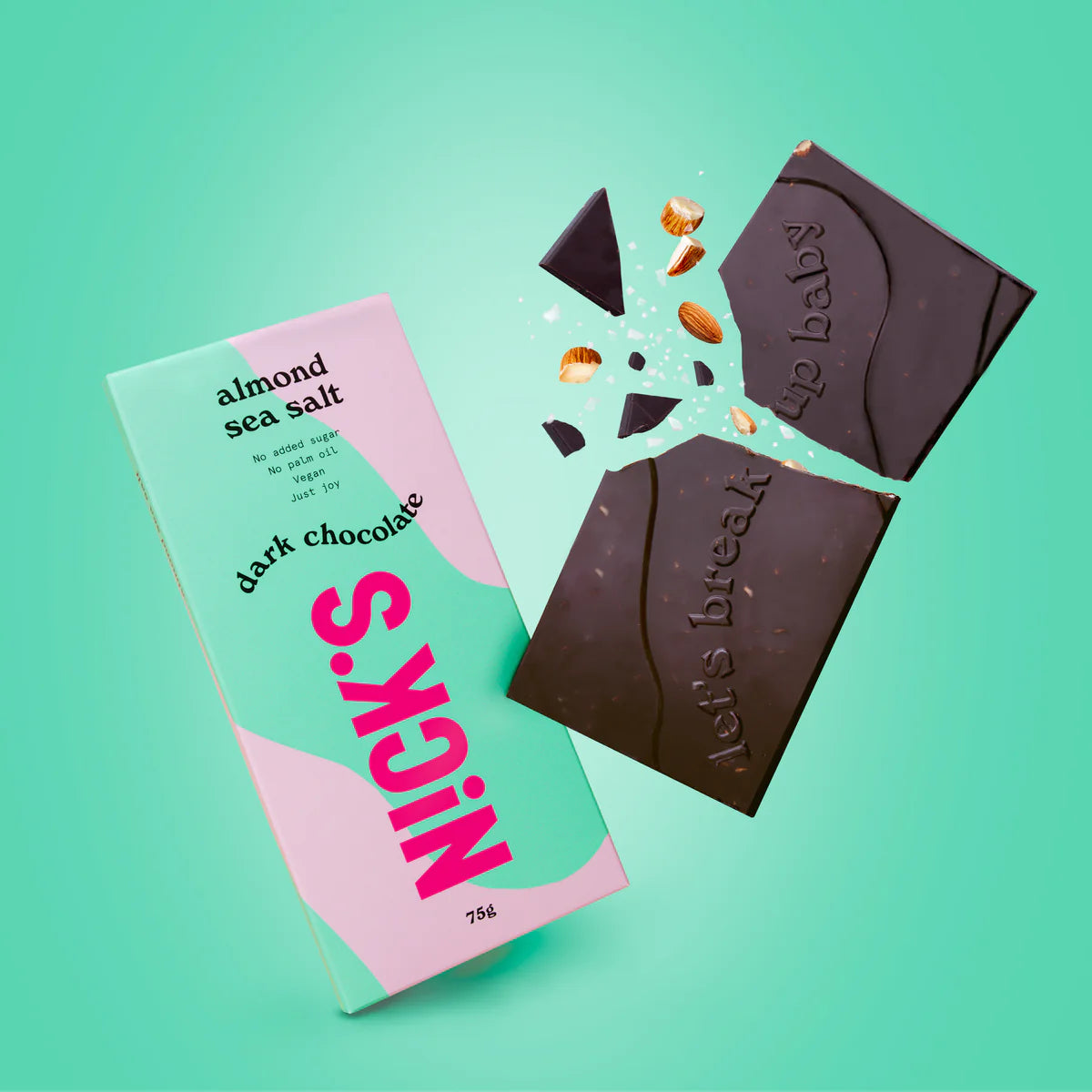 N!CK’S Dark Chocolate & Almond Sea Salt Chocolates Block 75g (SUGAR FREE, VEGAN)