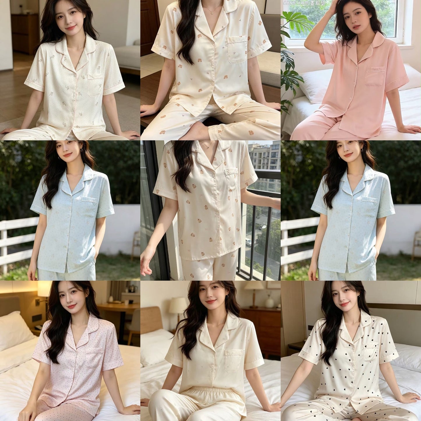 (SPREE) Ice-Silk Pyjamas (PADDED) Short Sleeves Long Pants
