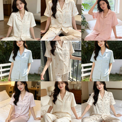 (SPREE) Ice-Silk Pyjamas (PADDED) Short Sleeves Long Pants