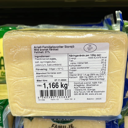 Arla Storsjö Cheese 31% Fats 1.2kg (More than 120slices) SWEDEN