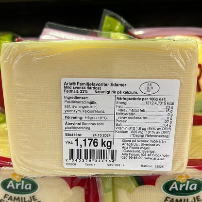 Arla Edamer Cheese 23% Fats 1.2kg (More than 120slices) SWEDEN