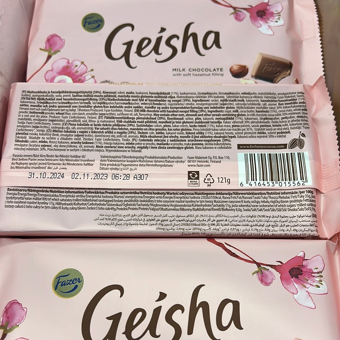 Fazer Geisha Milk Chocolate w/ soft Hazelnut filling 121g