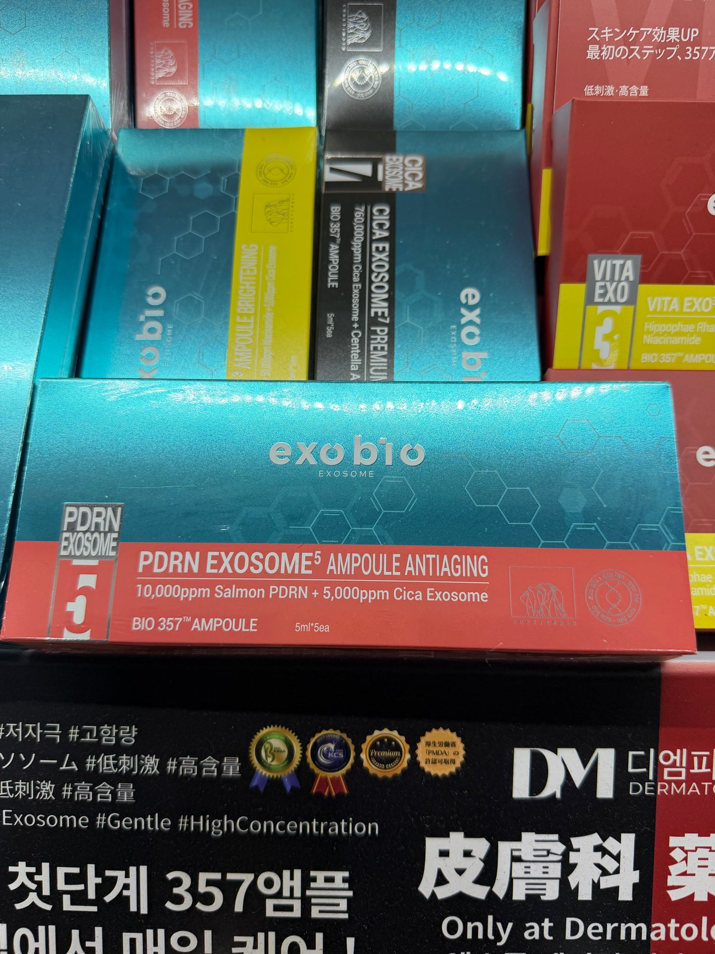 EXOBIO EXOSOME+ (High-Concentration) Premium Face Treatment Ampoule 5ml x5 (CICA, Salmon PDRN, Niacinamide)
