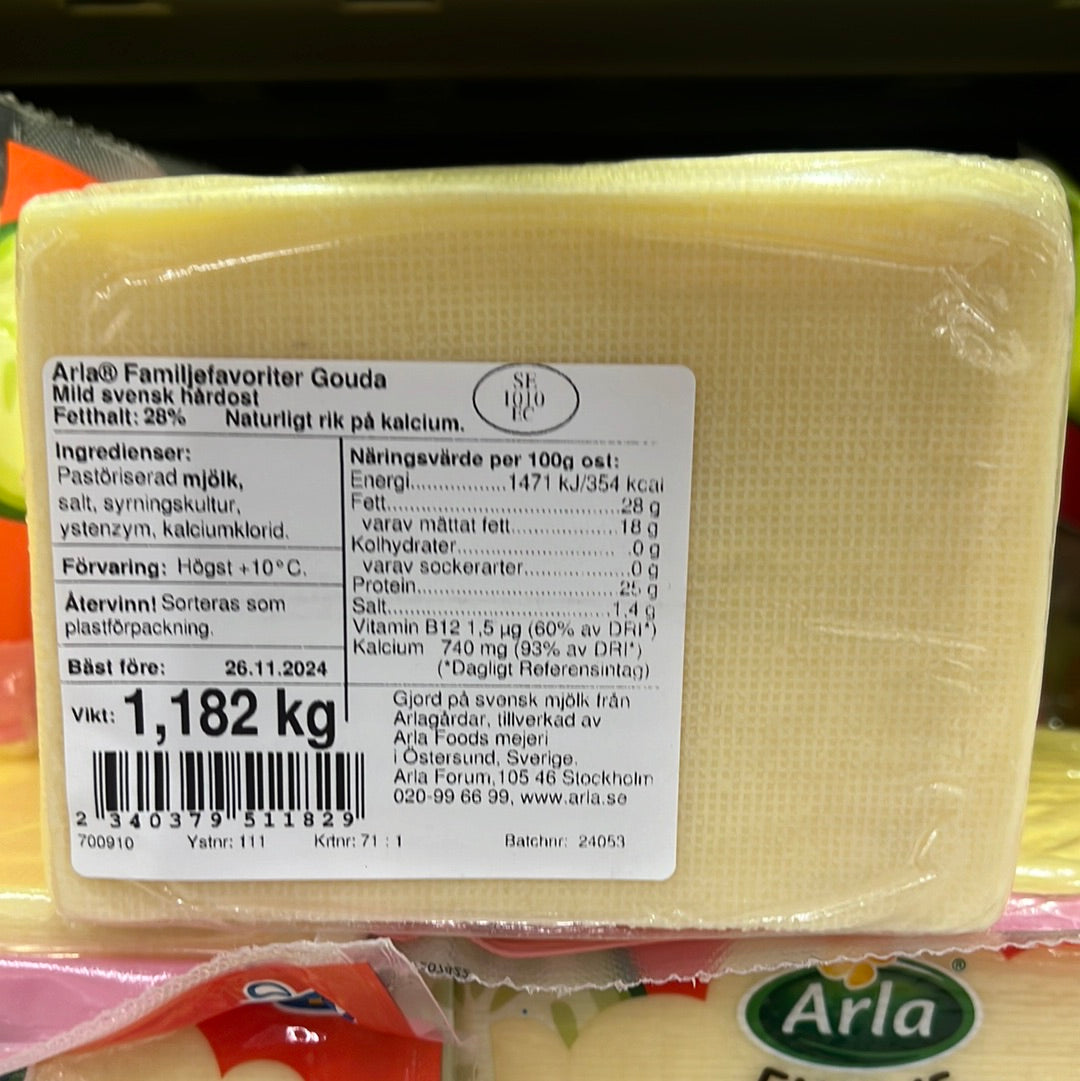 Arla Gouda Cheese 28% Fats 1.2kg (More than 120slices) SWEDEN