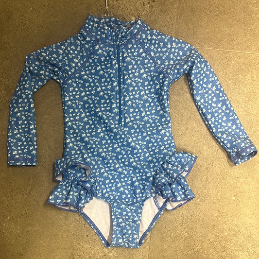 SwimWear Blue Flowers Body Suit 100% Polyester