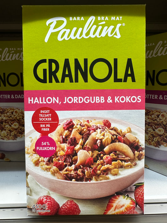 Paulúns Granola Raspberry, Strawberry & Coconut 450g (10 Portion) NO SUGAR ADDED (Copy)