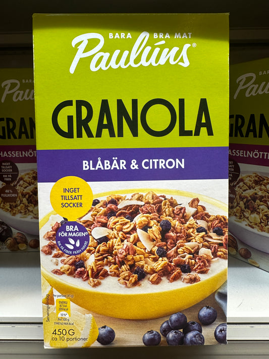 Paulúns Granola Blueberry & Lemon 450g (10 Portion) NO SUGAR ADDED