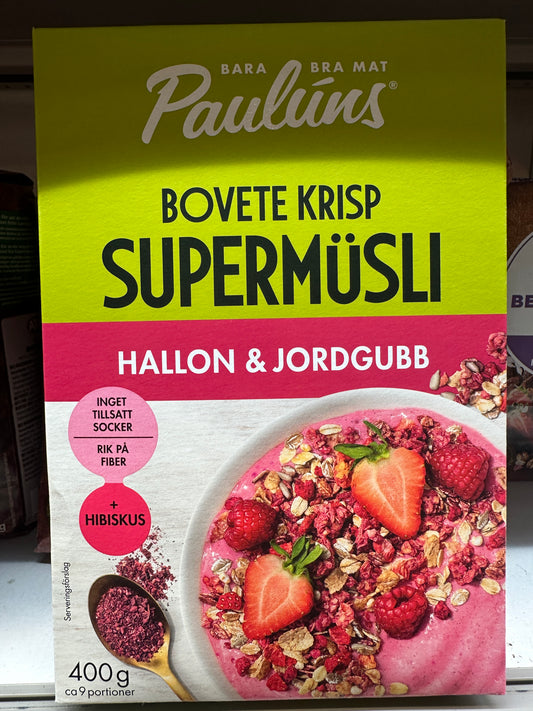 Paulúns SuperMusli Raspberry & Strawberry 400g (9 Portion) NO SUGAR ADDED