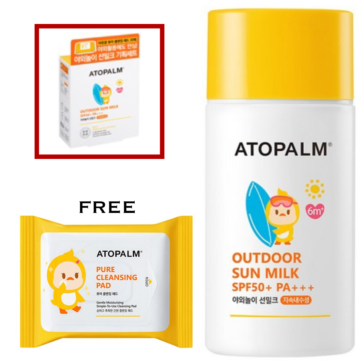 ATOPALM Outdoor Sun Milk 55g SPF50+ PA+++ (Free Atopalm Pure Cleansing Pad 30pads 62g)