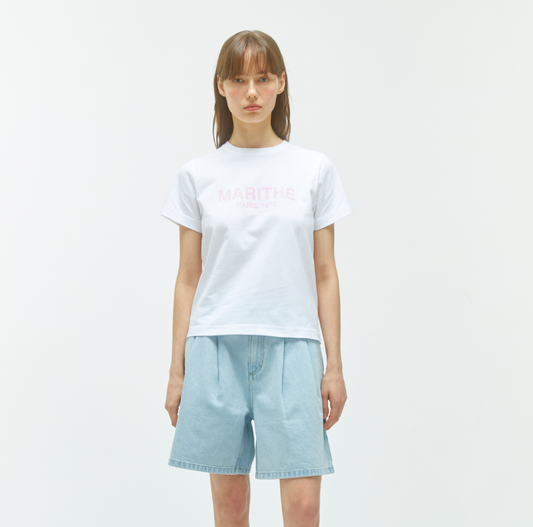 MARITHE - W REGULAR TEE - WHITE (PINK)