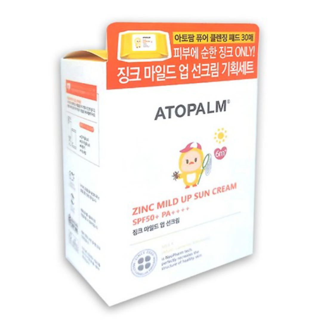 ATOPALM Zinc Mild Up Sun Cream 65g SPF50+ PA++++ (Free Atopalm Pure Cleansing Pad 30pads 62g)