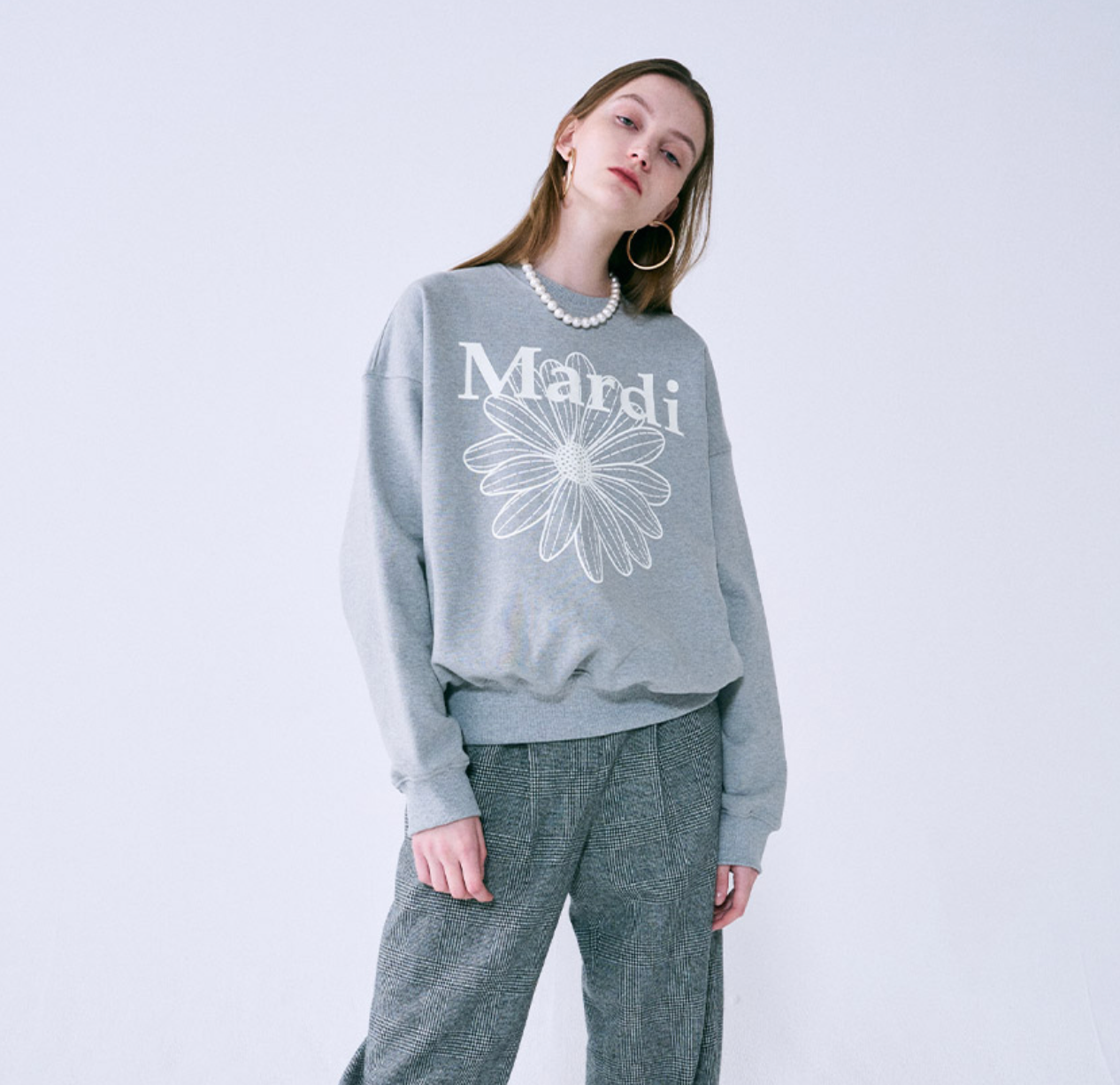 MARDI MERCREDI -  SWEATSHIRT FLOWERMARDI - GREY IVORY