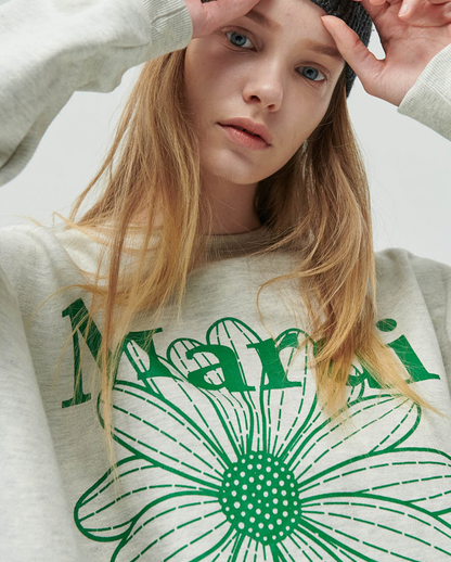 MARDI MERCREDI -  SWEATSHIRT FLOWERMARDI - OATMEAL GREEN