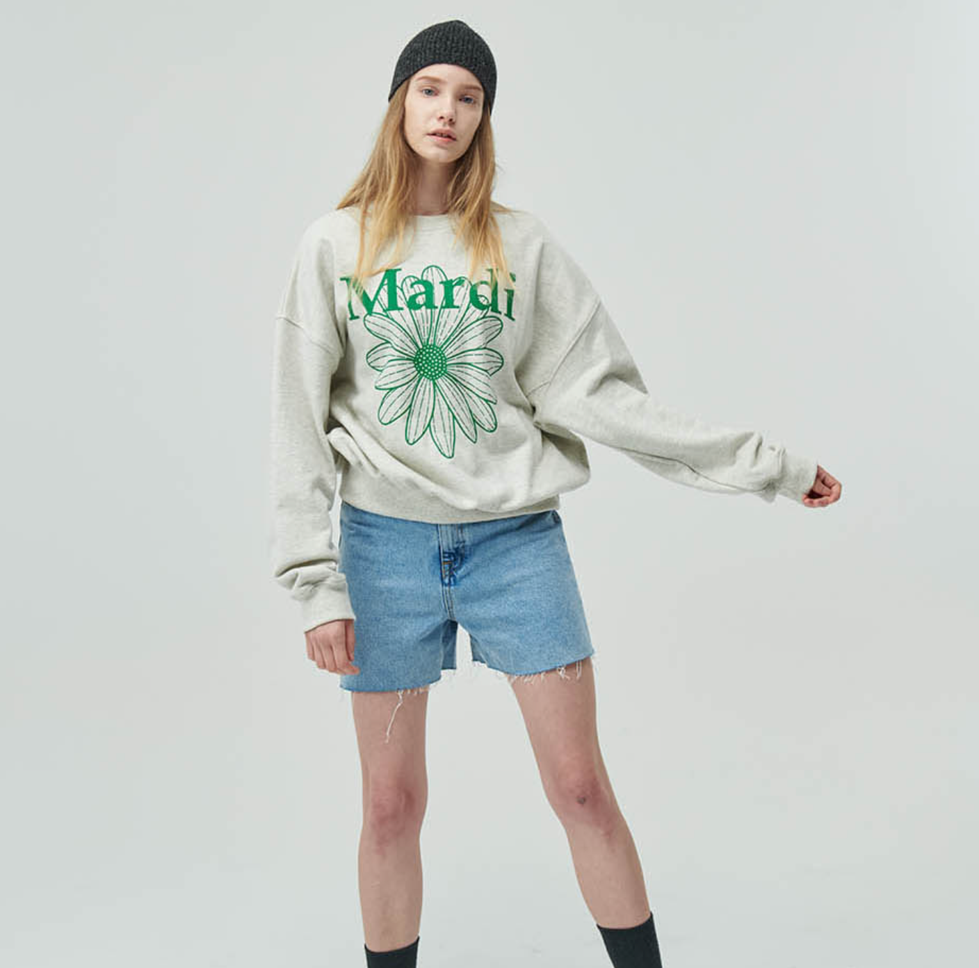 MARDI MERCREDI -  SWEATSHIRT FLOWERMARDI - OATMEAL GREEN