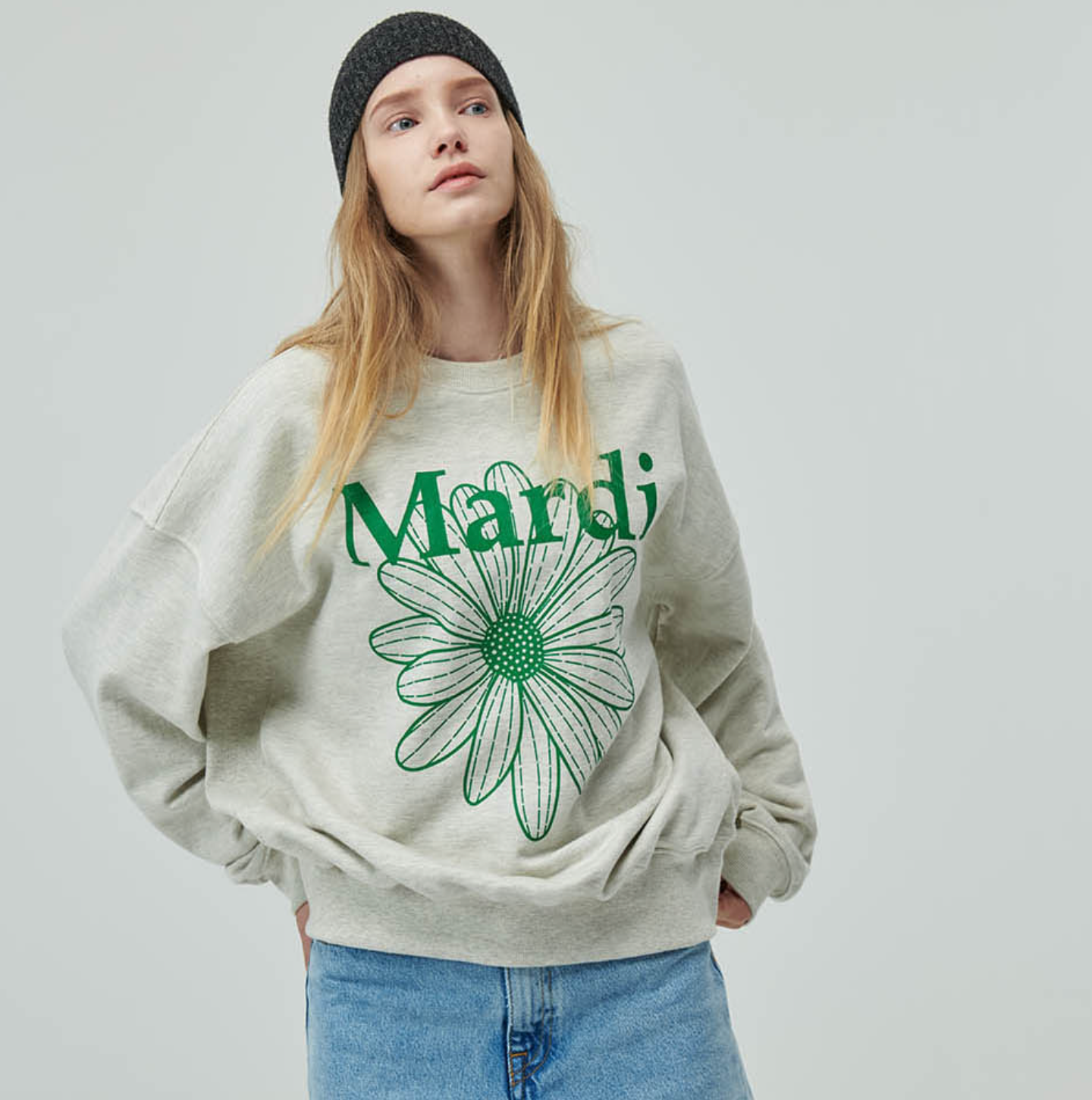 MARDI MERCREDI -  SWEATSHIRT FLOWERMARDI - OATMEAL GREEN