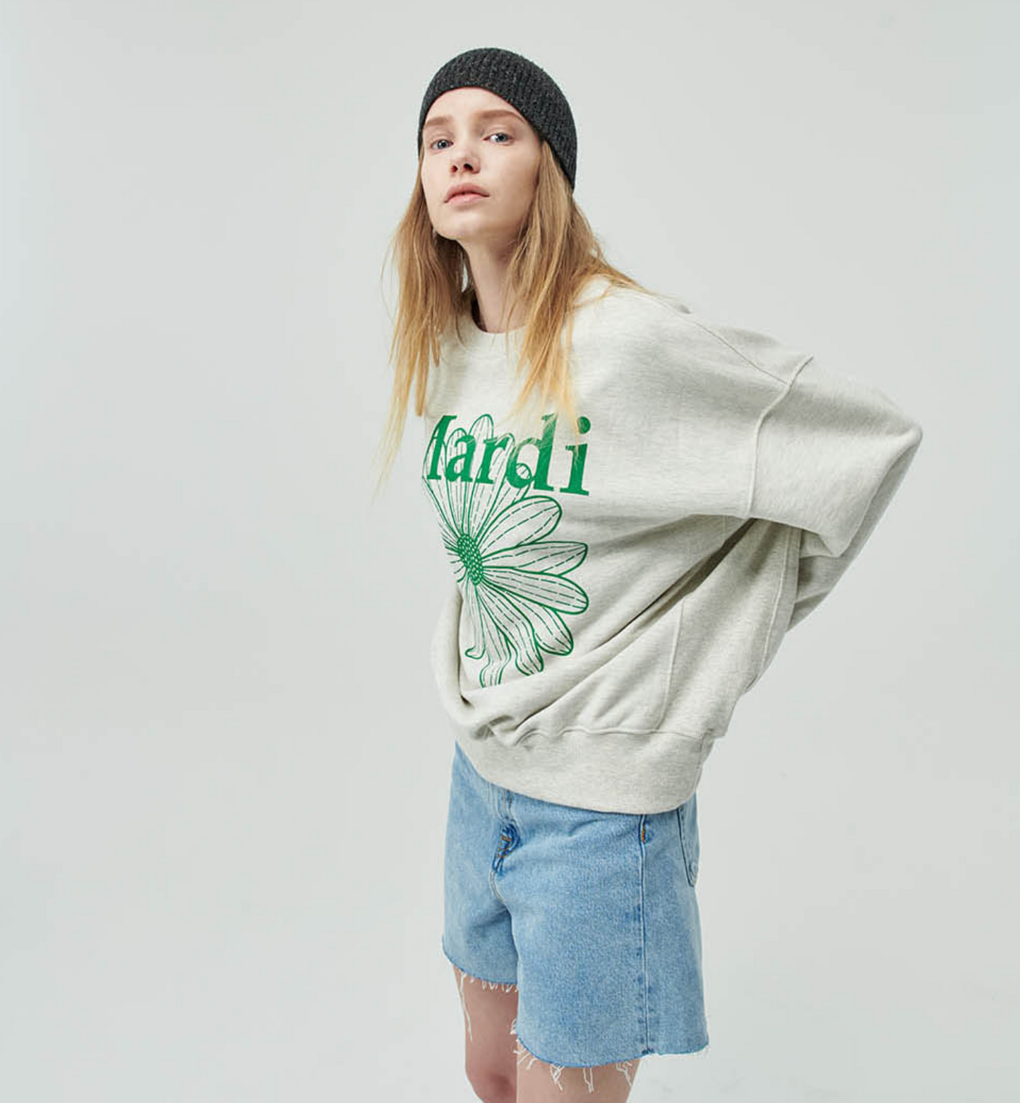 MARDI MERCREDI -  SWEATSHIRT FLOWERMARDI - OATMEAL GREEN