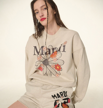 MARDI MERCREDI -  SWEATSHIRT FLOWERMARDI BLOSSOM - OATMEAL BLACK