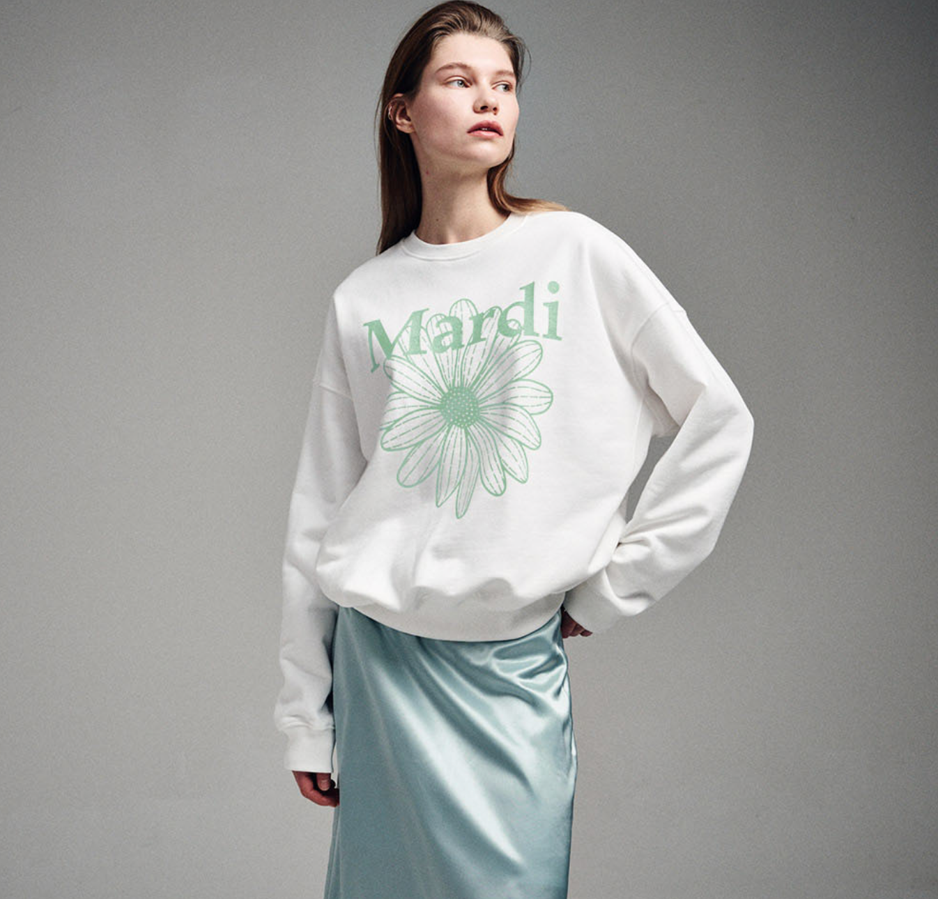 MARDI MERCREDI -  SWEATSHIRT FLOWERMARDI - WHITE MINT