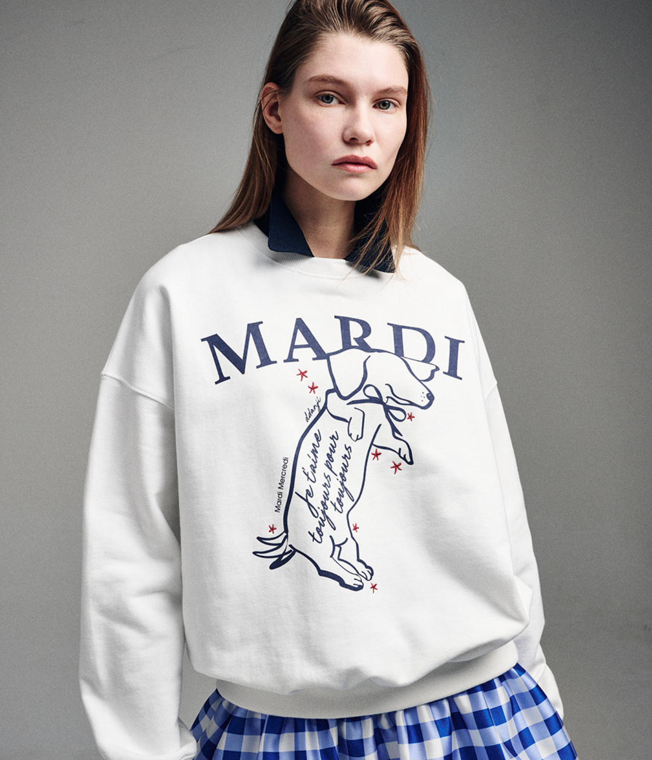 MARDI MERCREDI - SWEATSHIRT SWING THE TAIL DDANJI - WHITE NAVY