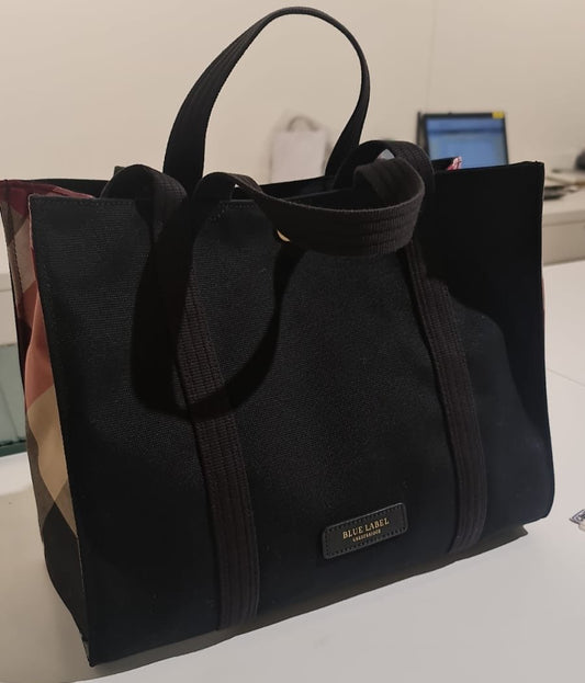 Burberry Blue Label Handbag 2-Way Black Canvas