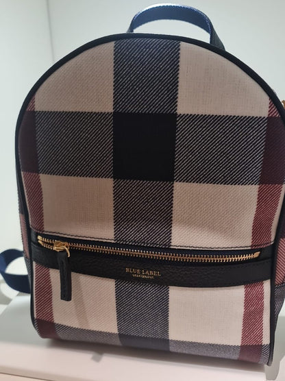 Burberry Blue Label Backpack Waterproof Black PU Leather Beige (Small)