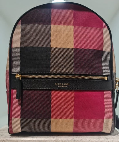 Burberry Blue Label Backpack Waterproof Black PU Leather Red (Small)