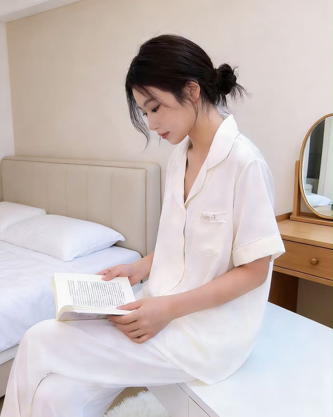(SPREE) Ice-Silk Pyjamas (PADDED) Short Sleeves Long Pants