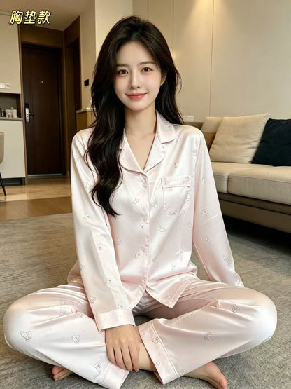 (SPREE) Ice-Silk Pyjamas (PADDED) Long Sleeves Long Pants