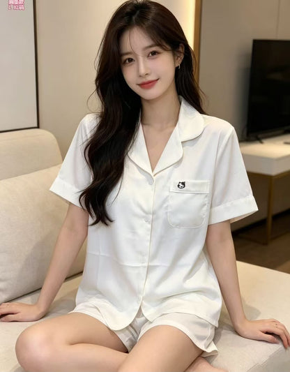 (SPREE) Ice-Silk Pyjamas (PADDED) Short Sleeves Short Pants