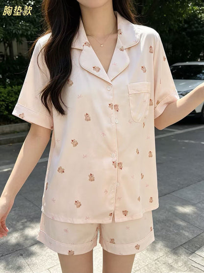 (SPREE) Ice-Silk Pyjamas (PADDED) Short Sleeves Short Pants