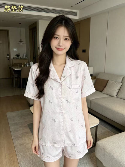 (SPREE) Ice-Silk Pyjamas (PADDED) Short Sleeves Short Pants