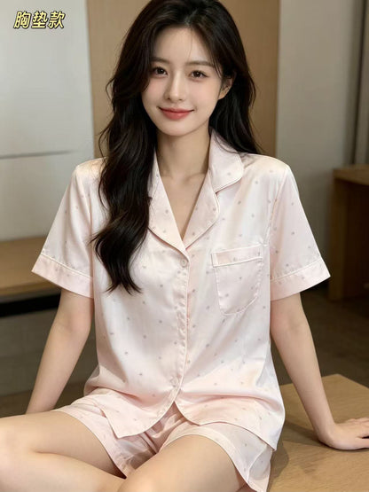 (SPREE) Ice-Silk Pyjamas (PADDED) Short Sleeves Short Pants